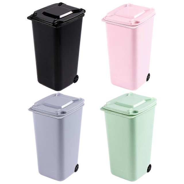 TOYMYTOY 4PCS Mini Trash Can Desktop Waste Bin Garbage Organizer Litter Holder (Black Blue Green Light Purple)