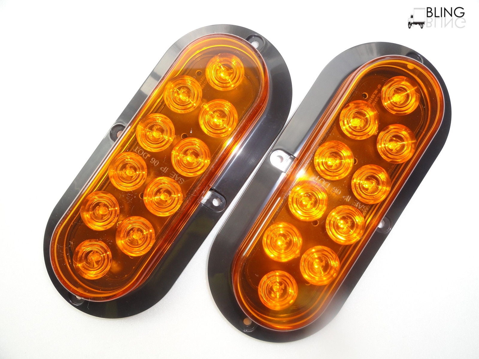 Set of 2 AMBER Oval 6" FLANGE SURFACE MOUNT SCREW ON LED Turn Tail