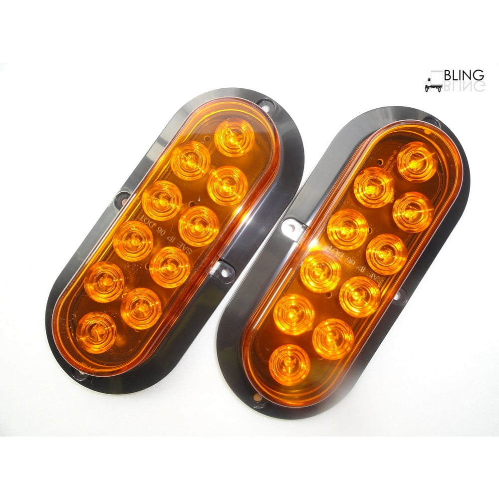 Set of 2 AMBER Oval 6" FLANGE SURFACE MOUNT SCREW ON LED Turn Tail