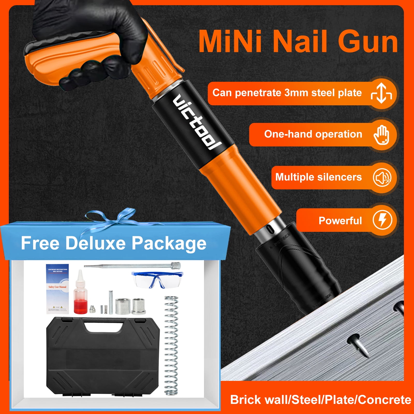 Victool Mini Manual Nail Gun Steel Rivet Tool Concrete Wall Anchor Line Slotting Device Fastening Tool