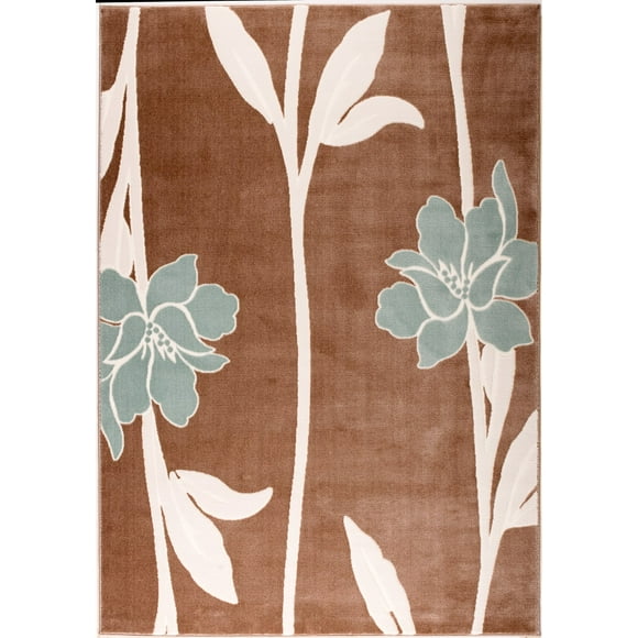 Ladole Rugs Sky Blue Taupe Zone Florale Tapis 5'3" x 7'6"