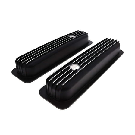 Finned Aluminum Center Bolt Valve Cover for 1987-2000 Chevy SB - Black