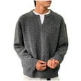 thumbnail image 2 of Dolkfu Gray Sweaters for Man Cable Knit V-Neck Sweaters Long Sleeve Casual Solid Pullovers Big and Tall L, 2 of 5