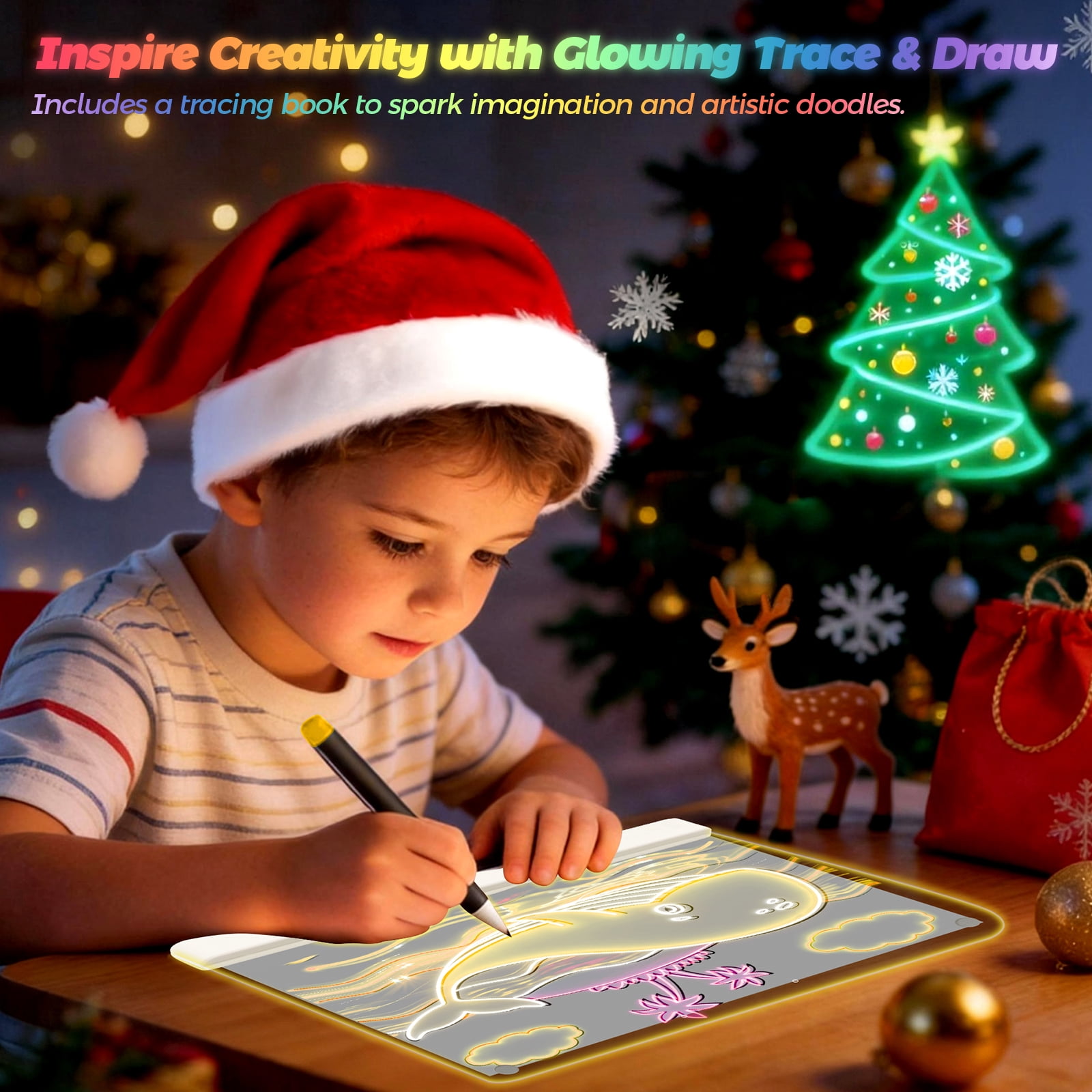 LED Note Board with 7 Color Light Modes, 16-Inch Rechargeable Neon Glow Art Dry Erase Light Up Drawing Pad with Built-in Stand for Kids, Sketching Gift Toy for Teens, 7 Markers