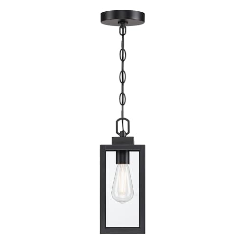 Outdoor Pendant Light, Adjustable Matte Black Ceiling Light Fixture with Clear Glass Shade, Modern Farmhouse Indoor Lighting for Kitchen Island, Porch, Entryway, Front Door, Patio