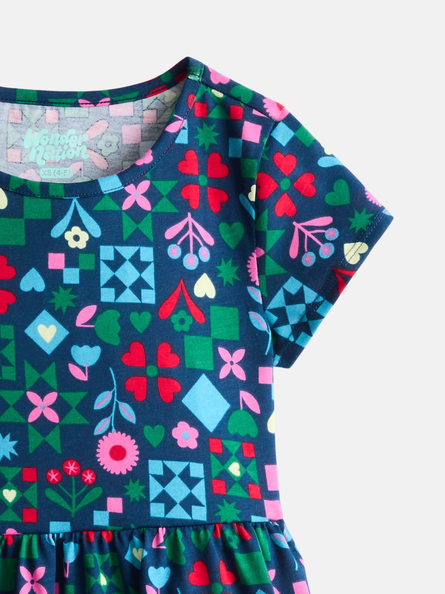 Wonder Nation Girls Play Dress with Short Sleeves, Sizes XS-XXL