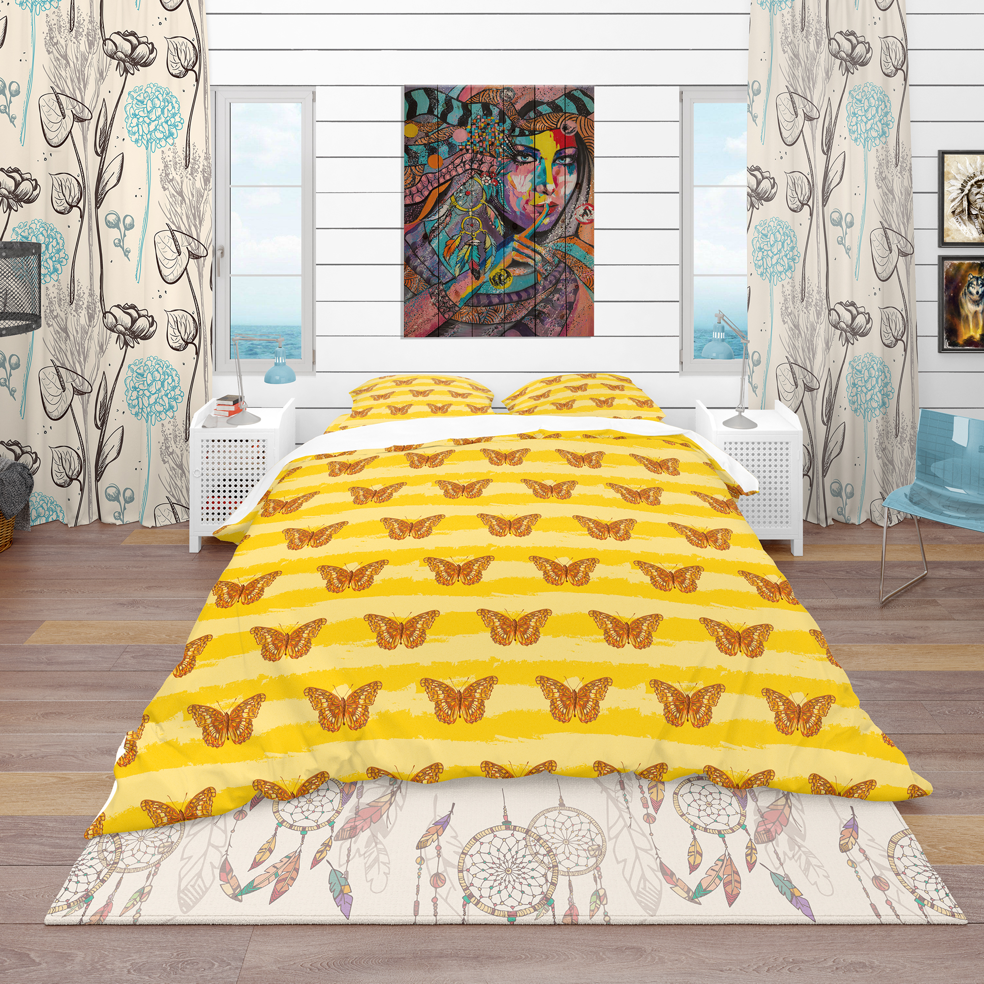 Designart 'Pattern of Butterflies' Modern & Contemporary Duvet Cover Set
