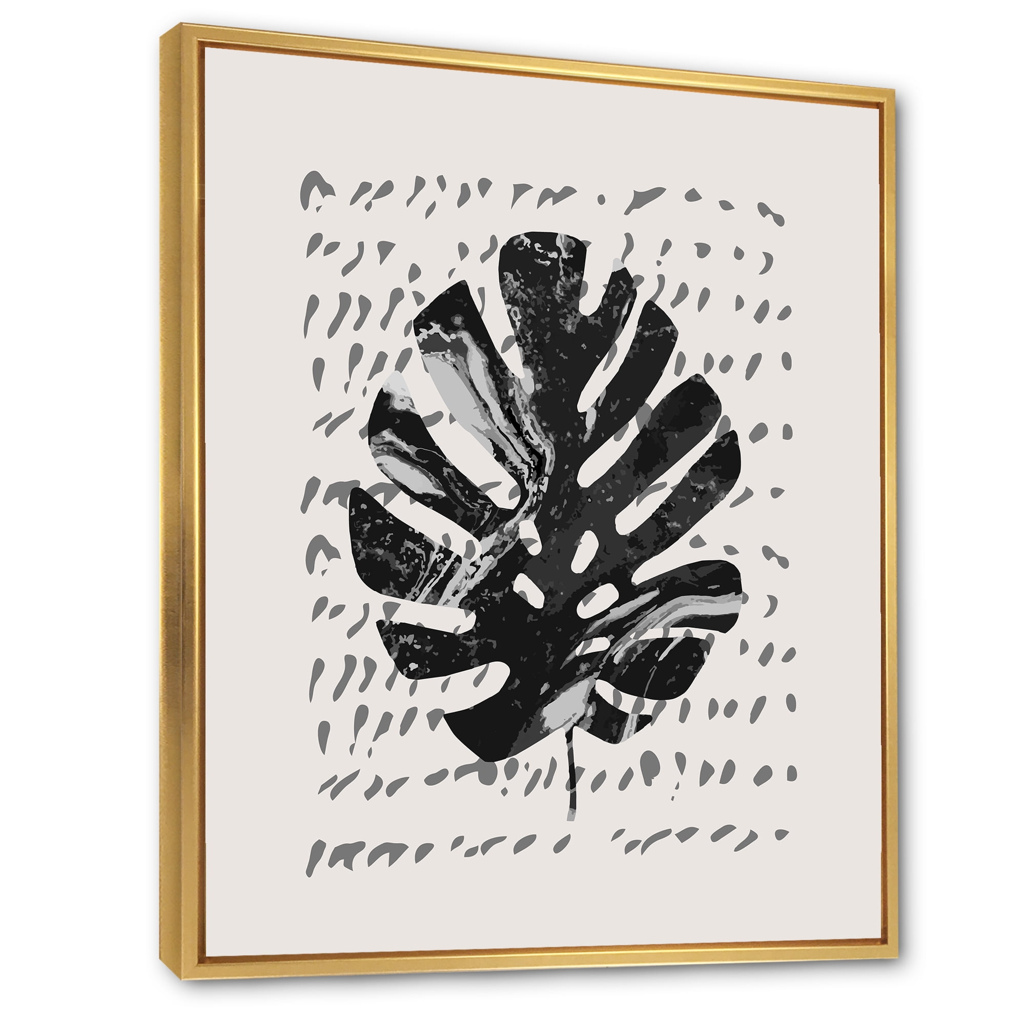 Designart 'Minimal Tropical Palm Leaf Over Grunge Texture' Tropical Framed Canvas Wall Art Print
