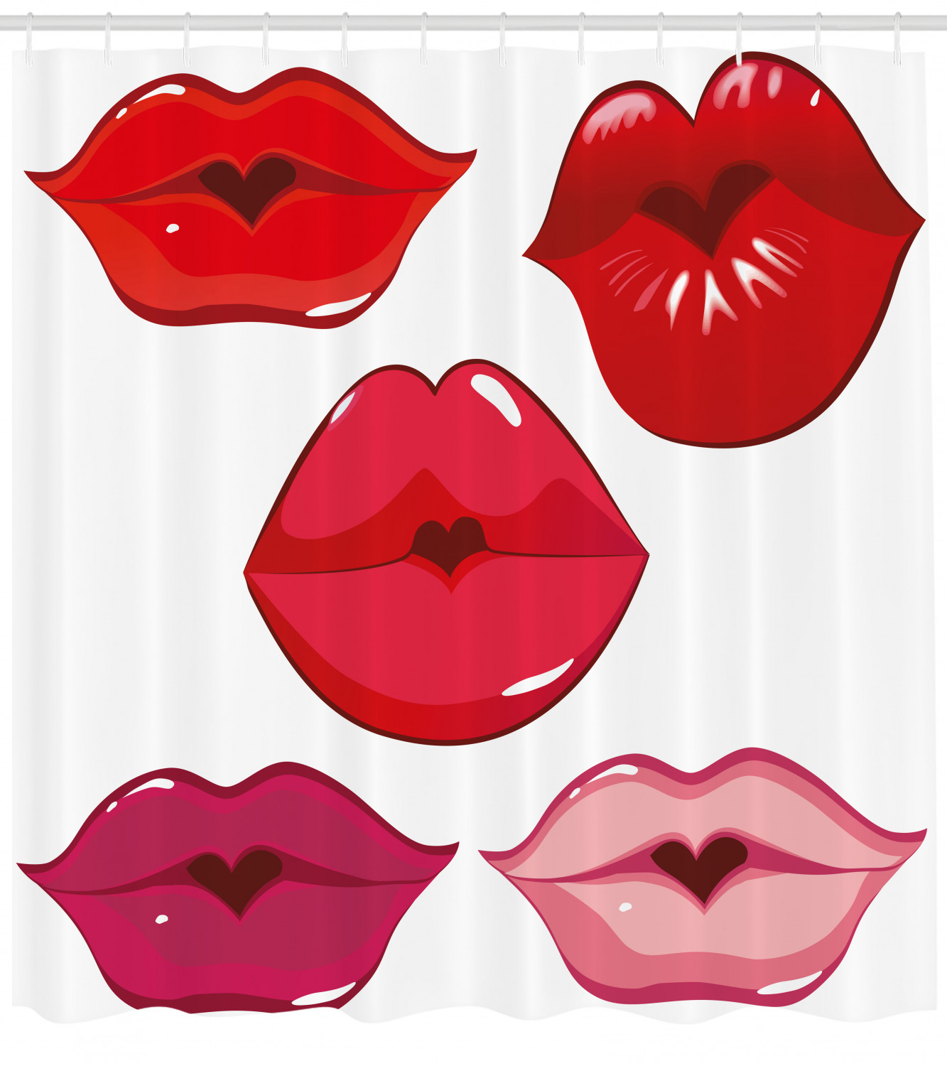 Kiss Shower Curtain, Woman Sexy Lip Heart Shape Kiss Female Valentine