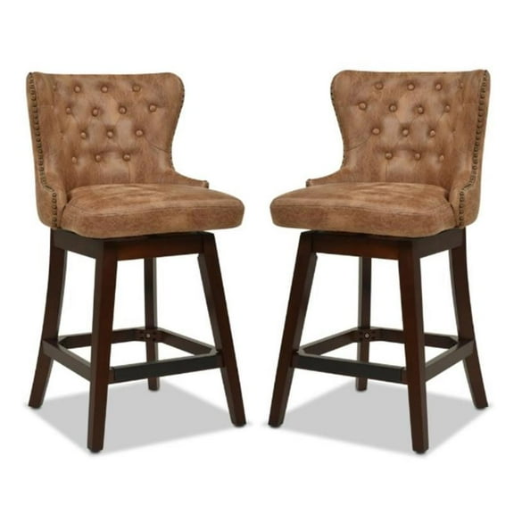 Home Square Tufted High Back Counter Height Barstool in Tan Brown - Set of 2