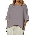 thumbnail image 2 of Goodtrade8 Tops for Women Fall Winter Plus Size Pullover Trendy Gray Long Sleeve Crew Neck Loose Womens Blouse Solid Color, 2 of 5