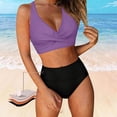 thumbnail image 2 of HVOBTTY Summer Women's 2 Piece Bikini Swimsuit Set Period Use Solid Color V Neck Back Built In Pad Wireless Beach Suits, 2 of 5