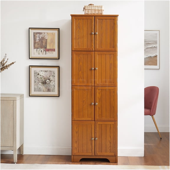 JERFIT 72.4 Inch 8-Door Freestanding Storage Cabinet with 4 Shelves, Oak Finish Organizer Bookshelf for Living Room, Kitchen, Office & Dining Room