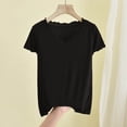 thumbnail image 2 of Women's Modal Cotton Blend Pajama Tops, V Neck Short Sleeve Loose Solid Sleep Shirts, Soft Cooling Casual Pajama Shirts, Spring Summer Home Daily | TruHer,Black L, 2 of 6