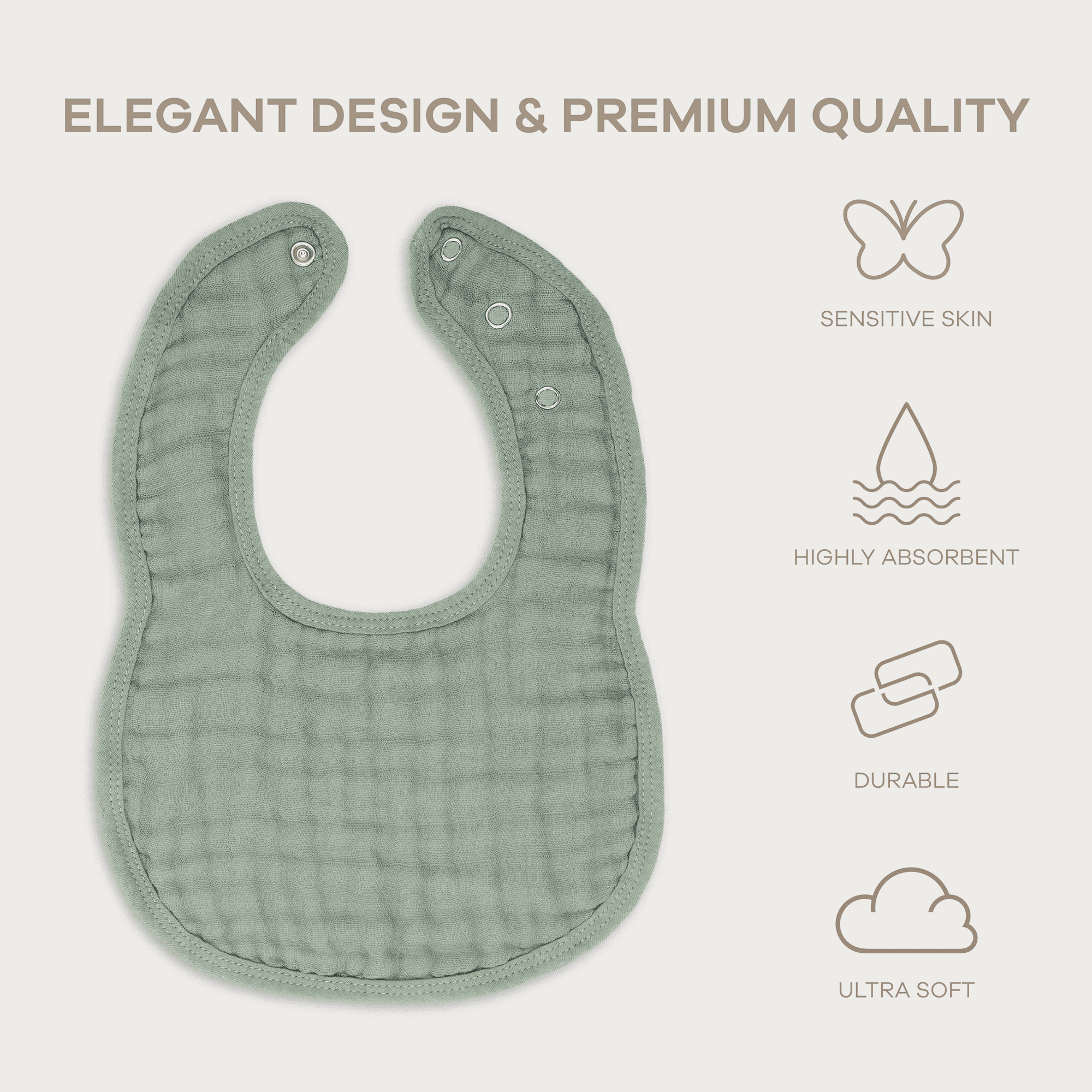 Comfy Cubs Muslin Cotton Baby Bibs, 8 Pack, Adjustable with Easy Snaps, Soft & Absorbent, Fern