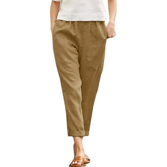 Elastic Waist Women Casual Pants Capri Ankle Trousers