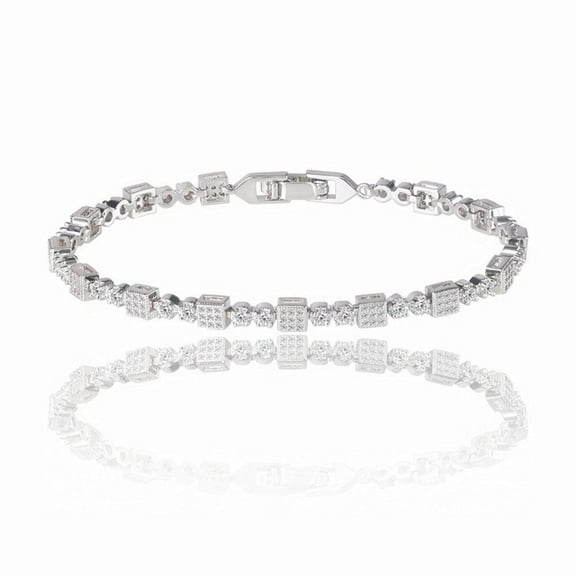 Square Tennis Bracelet for Women with White Diamond Cubic Zirconia
