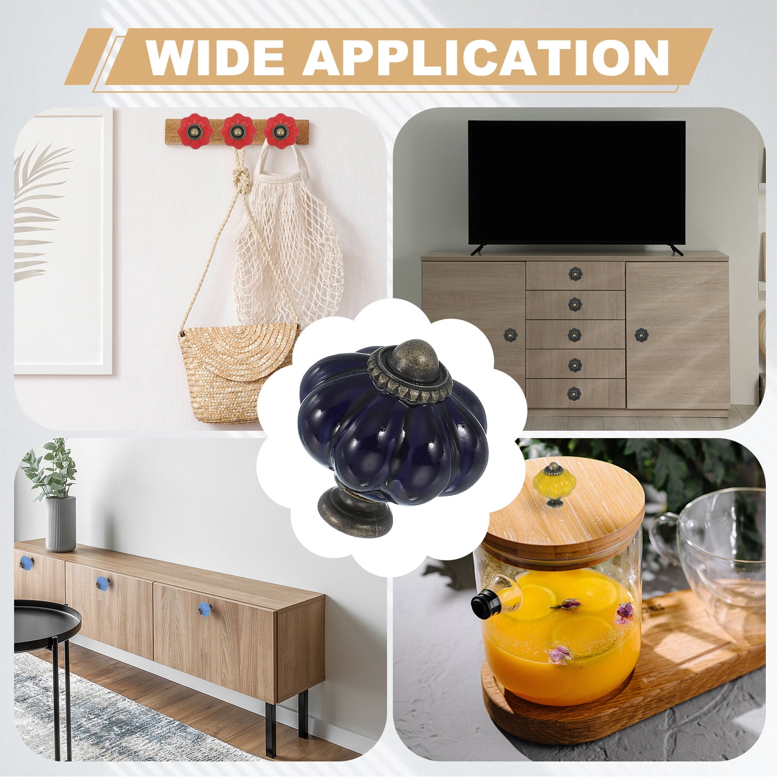 Unique Bargains Stylish Decorative Pumpkin Ceramic Cabinet Drawer Knobs Blue