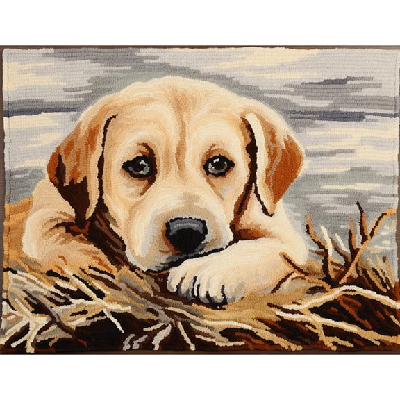 Labrador Dog Latch Hook Rectangle Rug Kits for Adults Needle Crochet Yarn Embroidery Carpet Hook and Latch Kit Floor Mat Tapestry Christmas Home Decoration 52x38cm(2)
