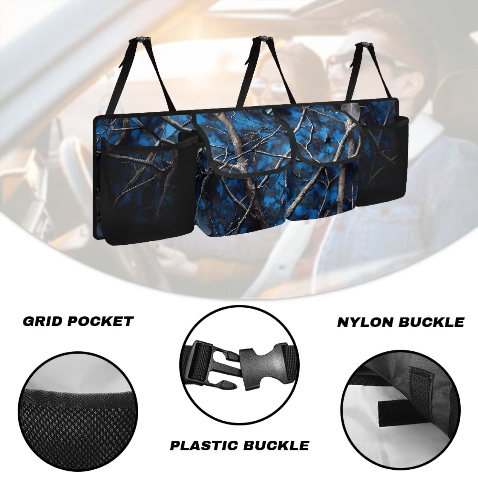 KUIFORTI Car Trunk Organizer, Blue Camo Backseat Hanging Large Storage with Adjustable Straps, Collapsible Cargo Bag, Car Interior Accessories for Auto SUV MPV