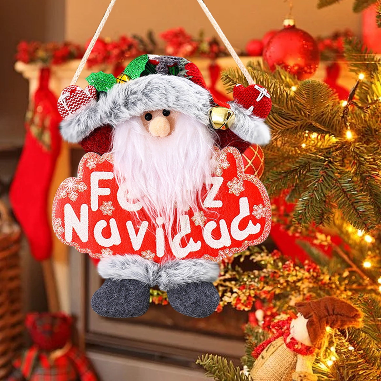 Peacheart Mexican Christmas Wooden Door Sign, Plush Reindeer Feliz