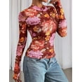 thumbnail image 4 of PRETTYGARDEN Womens Long Sleeve Going Out Tops Fall Mesh Floral Blouses Slim Fitted Shirts Date Night Outfits, 4 of 10