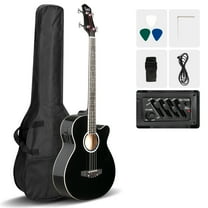 Glarry Acoustic Electric Bass Guitar, Full Size 4 String w/ 4-Band Equalizer, Padded Gig Bag, Black