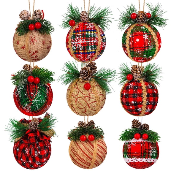 Elcoho 9 pack Christmas Ball Ornaments, Shatterproof Rustic Hanging Baubles for Christmas Tree Holiday Decorations