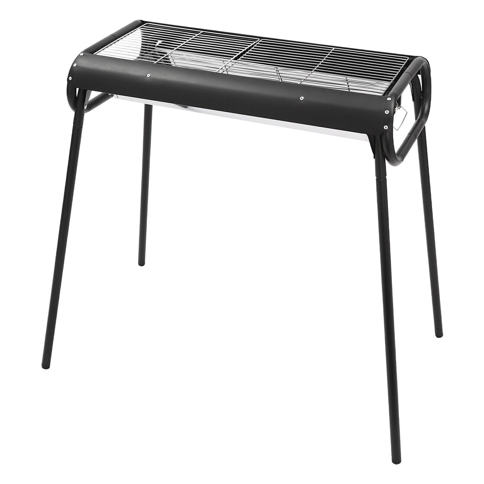 Black/Silver Rectangular Portable Charcoal Grill, Stainless Steel. Detachable, 3-8 People, Large Grilling Area. Ventilated Design, Easy Clean.