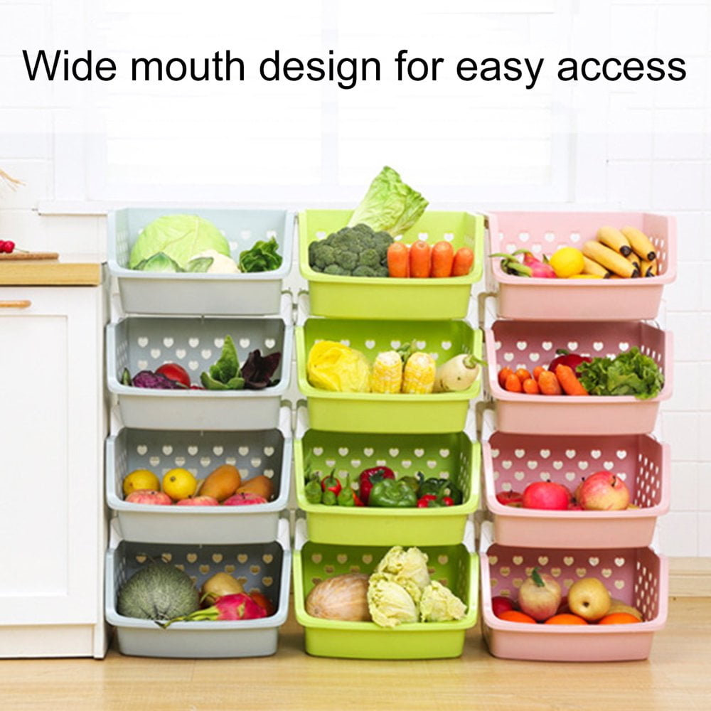 LEEYNEER Plastic Stackable Storage Bins for Pantry  Closet Organizer Plastic Bins Snack Organizer for Pantry Fruit and Vegetable Basket for Kitchen  Garage  Kid Room Toy Organizers and St