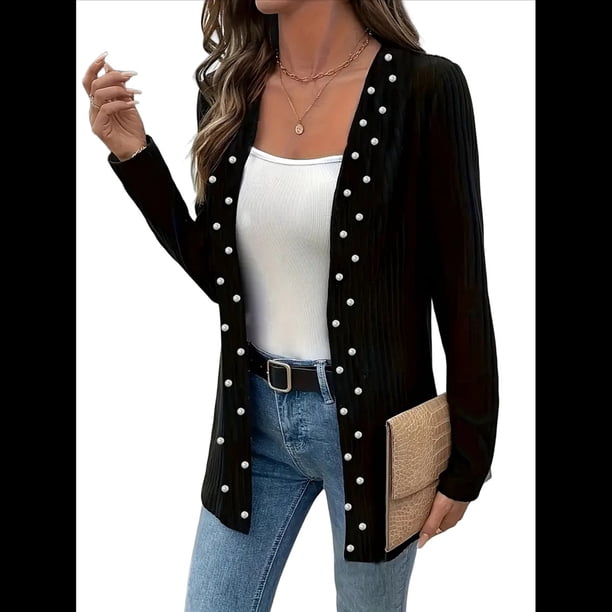Cárdigan Informal para Mujer, Cárdigan de Punto Suave, Suéter con Abertura Frontal y Larga. Negro S