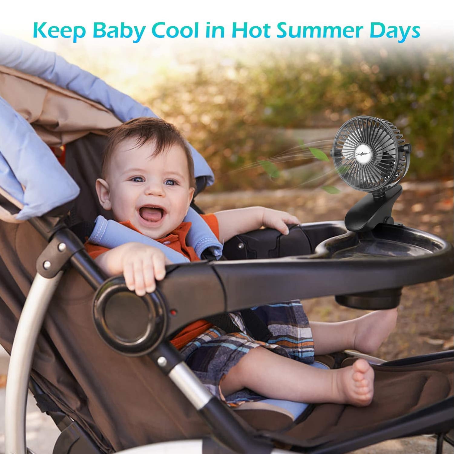SkyGenius Rechargeable Mini Fan Battery Operated Clip on Desk Fan Baby Stroller Fan, Black