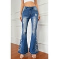 thumbnail image 3 of Womens Bell Bottom Denim Jeans Low Waist Stretchy Flare Ripped Pants, Light Denim Ripped, X-Large, 3 of 5