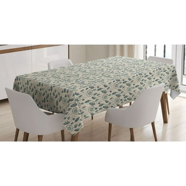 Bohemian Tablecloth, Layout of Native Dream Catcher with Feathers and Strokes, Rectangle Satin Table Cover Accent for Dining Room and Kitchen, 60" X 84", Eggshell Dark Teal, by Ambesonne