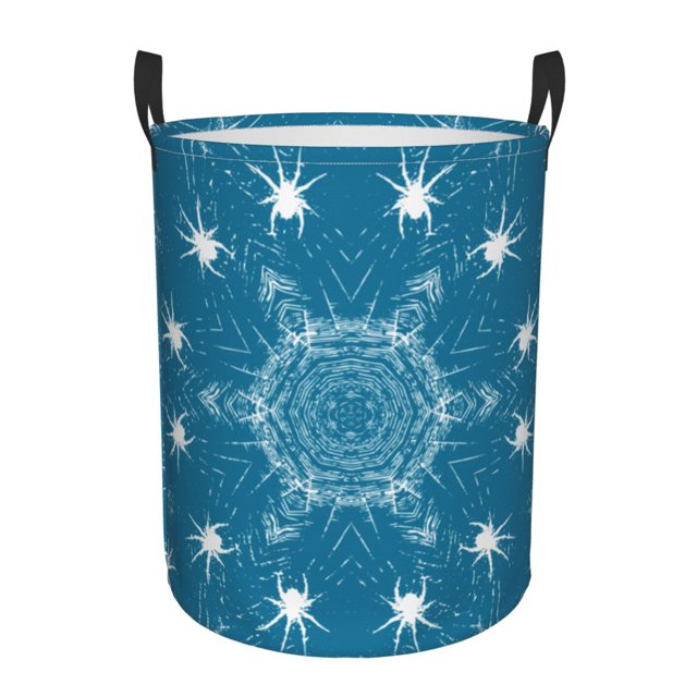 DouZhe Waterproof Collapsible Large Laundry Baskets, Spider Web Trap Prints Circular Hamper with Handles, Light Blue