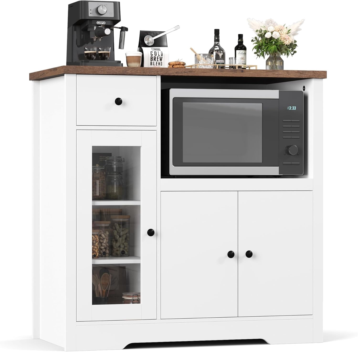 Yeshouse Pantry Storage Cabinet, Multipurpose Kitchen Sideboard with Drawer, 3 Doors & Adjustable Shelving