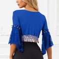 thumbnail image 4 of GJSYRH Womens 3/4 Sleeve Shrug Sheer Mesh Cardigans Tie Front Cropped Lightweight Bolero Shawl Top for Casual Going Out Blue M, 4 of 6