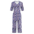 thumbnail image 5 of The Summer I Turned Pretty LEBONYARD Womens Wide Leg Pants Plus Size,Women Summer Floral Print Casual Short Sleeved V-neck Back Zipper Side Pocket Jumpsuit Pants Purple S, 5 of 5