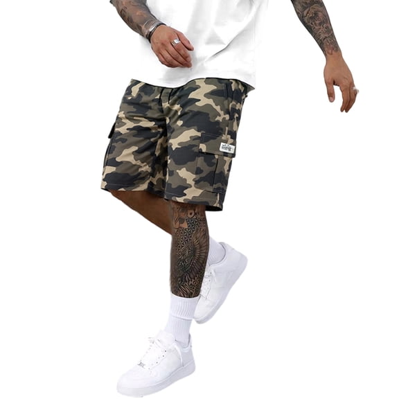 Garbnen Cargo Camo Shorts for Men Camouflage Drawstring with Pockets Mens Shorts Casual Vintage Spring Summer Sports Short for Men