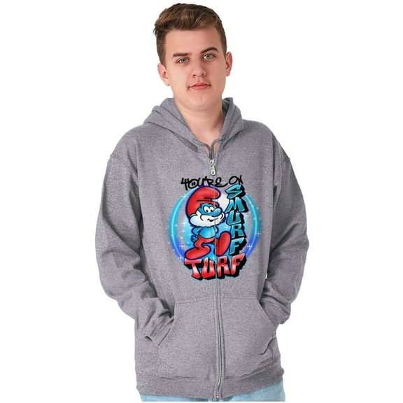 Airbrushed Cartoon Your on Smurf Turf Men Big & Tall Zip Hoodie Brisco Brands 2X