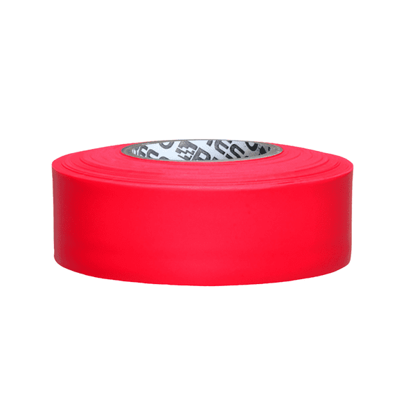[NO ADHESIVE] Presco PresGlo Arctic Roll Flagging Tape [5 mils thick]: 1-3/16 in. x 50 yds. (Neon Red)