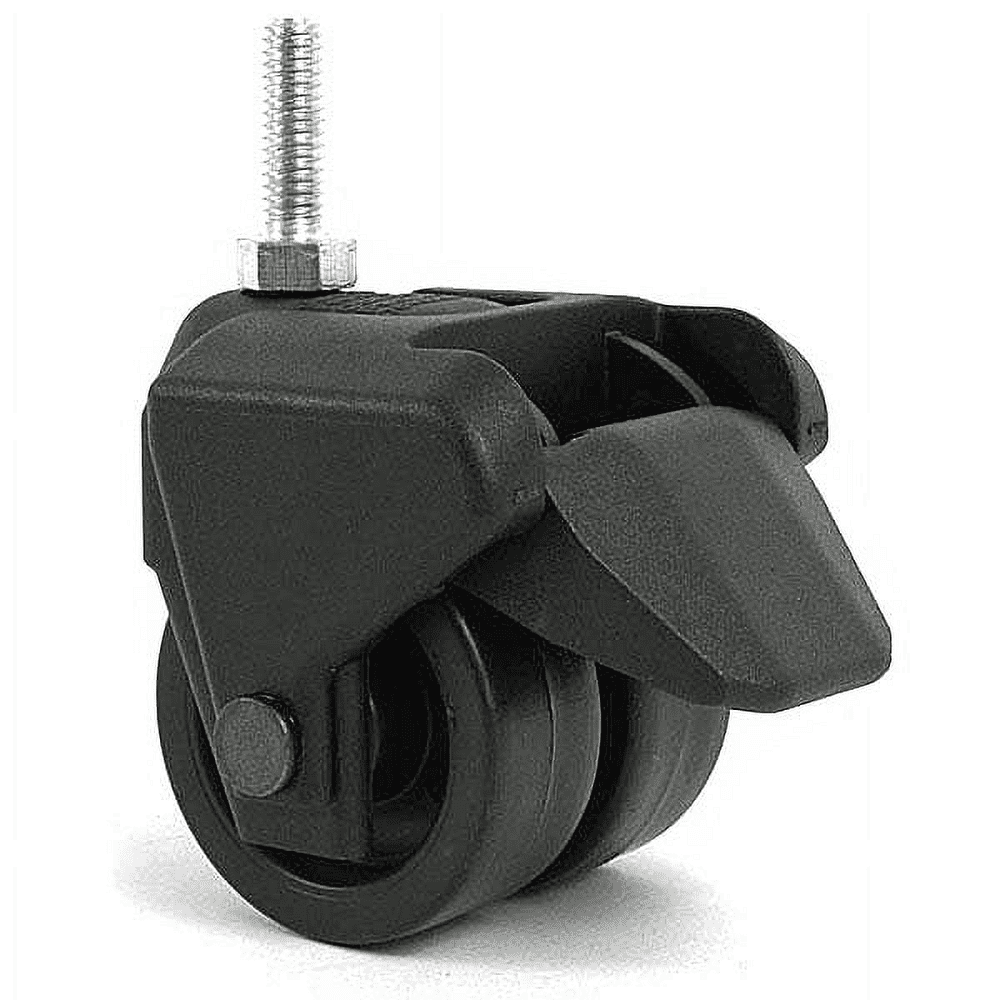 3" Dual Wheel Composite Plastic Caster, 5/16" Threaded Stem, Set of 4 (2/Brake)