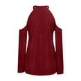 thumbnail image 5 of Fesfesfes Women Casual Tops O-Neck Off Shoulder Fall Tops Solid Color Hollow Out Long Sleeve Blouse Shirt Tops, 5 of 6