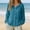 Blue, variant on Women's Solid Vertical Crinkle Linen Look Gathered Neck Blouse, Long Sleeve Raglan Elastic Cuff Semi Sheer Sun Protection Casual Shirt With Side Pockets