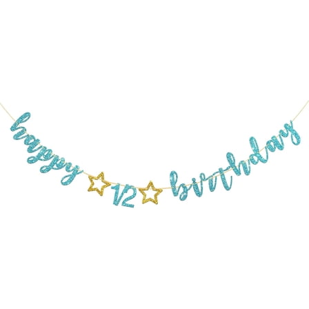 Happy 1/2 Birthday Banner, Baby Shower Sign, Baby 6 Months Banner, Boy and Girl Half Year Old Party Decorations Supplies, Blue Glitter