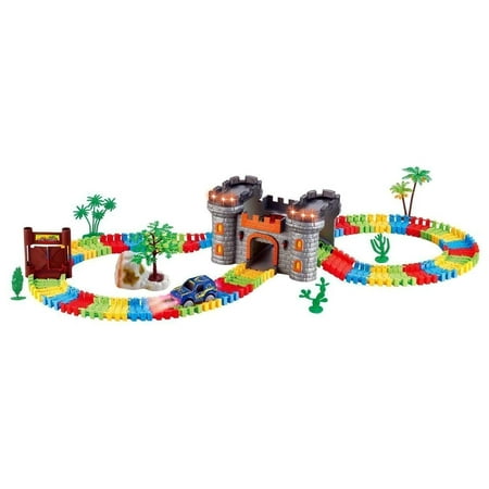 Deluxe Castle (Desert Castle Fortress Deluxe 158 Pcs Flexible Toy Track Playset w/ Battery Operated Toy Car, Accessories, Endless Fun &)