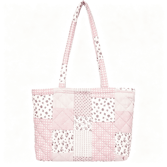 BESTSKY Quilted Small Tote Bag for Women, Lightweight Floral Shoulder Bag,Soft College Travel Work Bag Everyday Purse Lightweight Quilted Tote Bag