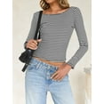 thumbnail image 5 of IWEMEK Women Tops Comfy Lightweight Slim Shirt Grey Striped Going Out Backless Pullover Fall Clothes 2025 M, 5 of 7