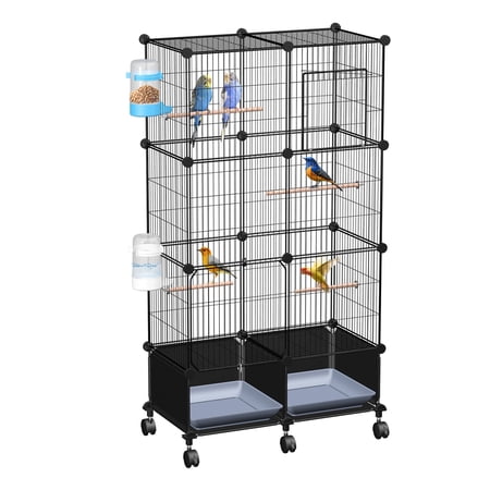 46in Bird Cage Spacious Indoor Pet Bird House with 4 Wooden Perches 2 Slide-Out Tray2 Water Bottle&Feeder Lockable Wheels for Parrot Parakeets Cockati