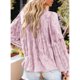 thumbnail image 5 of Blusa con cuello en V y manga larga con estampado de textura, color puro, tops casuales de moda para mujer, 5 of 8